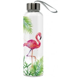 Bouteille verre 500ml flamant rose