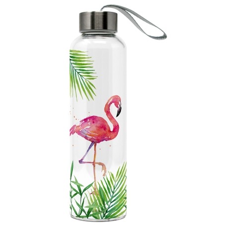 Bouteille verre 500ml flamant rose