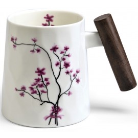 Mug en Fine Bone China avec poignée en bois CHERRY BLOSSOM 400 ml