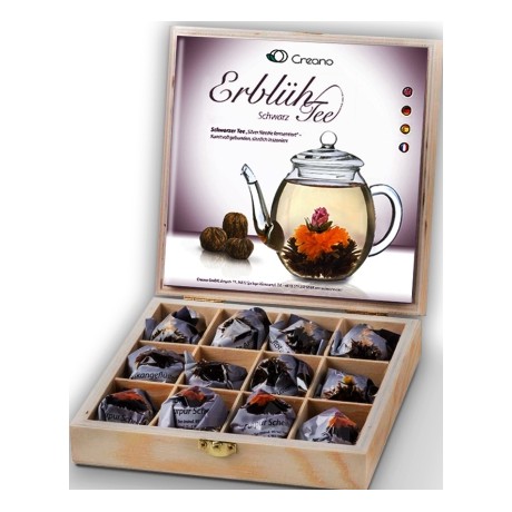 Coffret Bois 12 Fleurs de Thé Noir Teelini, 4 Variétés