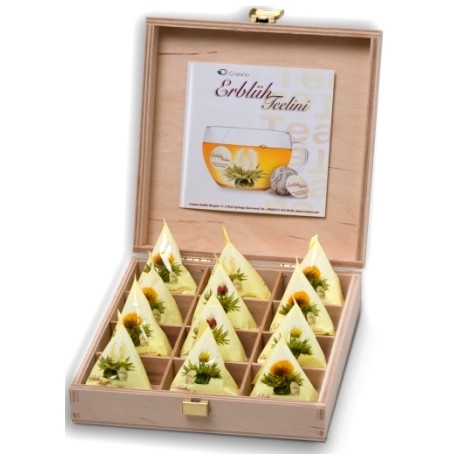 Coffret Bois 12 Fleurs de Thé Blanc Teelini, 4 Varietés