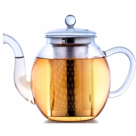 Théière Verre Borosilicate 1 Litre & Grand Filtre Inox Microperforé