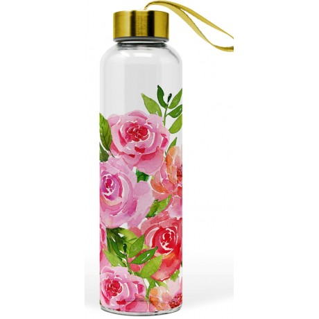 Bouteille verre 500ml avec des roses