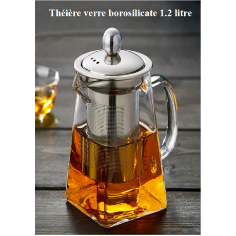 Théière carrée verre borosilicate 1.2L